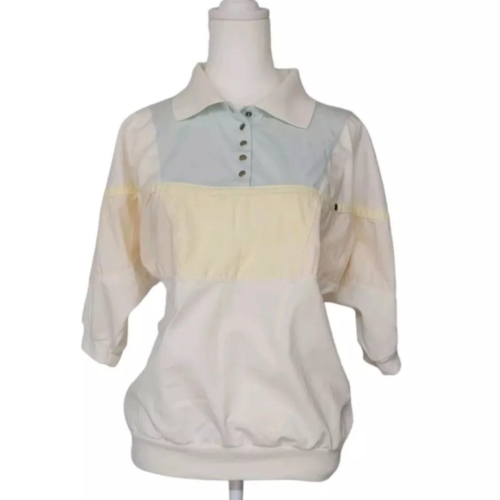 Vtg Colorblock Top Size Small Collared Snap Button